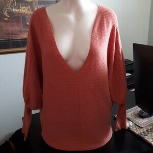 Sweater - Sz. L - Coral with Plunging V Neckline by Kaily K